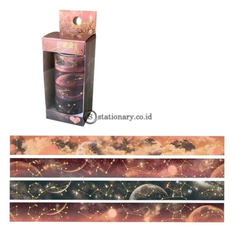 (Preorder) 4Pcs Starry Star Sky Paper Washi Tape Set 15Mm Sakura Flower Galaxy Gold Adhesive Masking