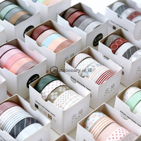 (Preorder) 5 Pcs/pack Striped/grid/flowers Basic Solid Color Paper Washi Tape Adhesive Diy