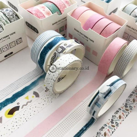 (Preorder) 5Pcs Basic Pattern Washi Tape Set Pink Green Color Dots Line Grid 10Mm Adhesive Masking