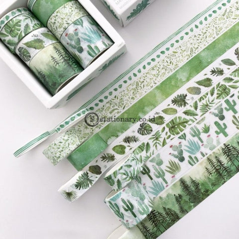 (Preorder) 8 Pcs/pack Green Leaves Cactus Journal Washi Tape Set Adhesive Diy Scrapbooking Sticker