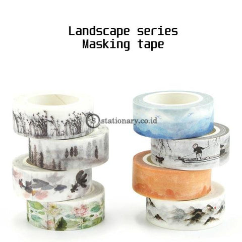 (Preorder) Chinese Landscape Paper Washi Tape River Lotus And Mountain Forest 15Mm Adhesive Masking