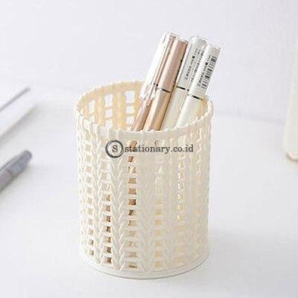 (Preorder) Creative Imitation Rattan Plastic Pen Container Simple Pure Color Hollow Desktop Pencil