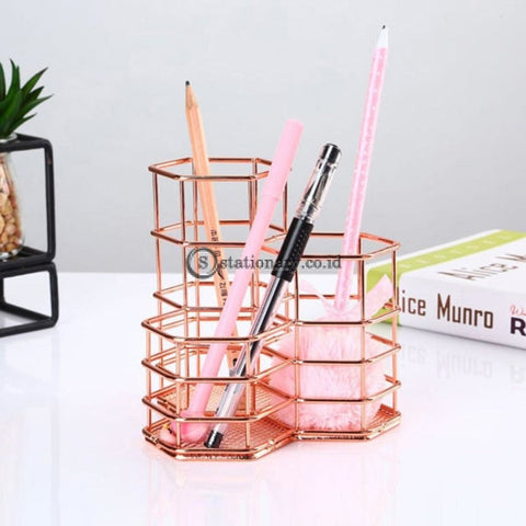 (Preorder) Durable Hexagonal Desktop Pen Stationery Hollow Holder Makeup Vase Brush Racks Storage