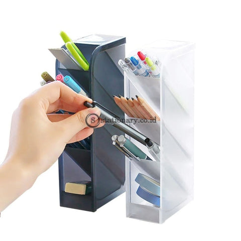 (Preorder) Multi-Function 4 Grid Desktop Pen Holder Office School Storage Case Clear White Black