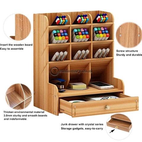 (Preorder) Wooden Desk Organizer Multi-Functional Diy Pen Holder Box Desktop Stationary Home Office