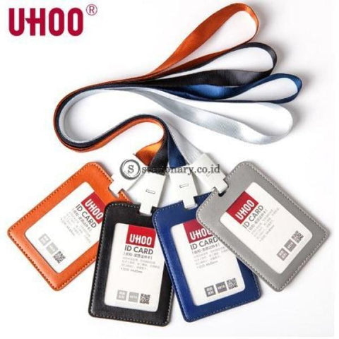 Uhoo Id Card Holder Leather Badge Potrait 54 X 85Mm #6818 Black Office Stationery